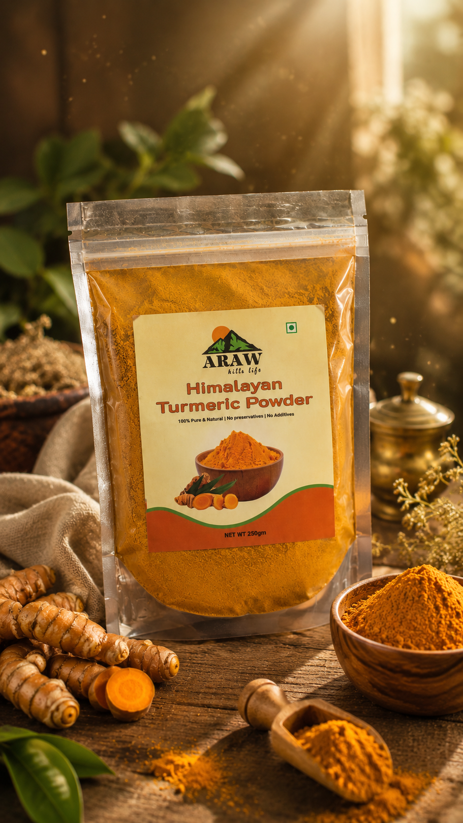 Himalayan Turmeric Powder — Stone-ground · Sun-dried by ARAW Hills Life